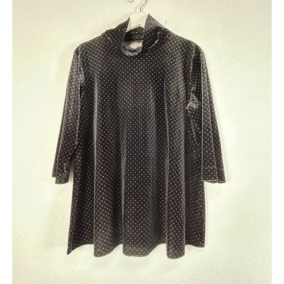 Marina Rinaldi Sport Womens Black Diamond Print Velvet Top Cowl Neck 3/4 Sleeve - Picture 1 of 7